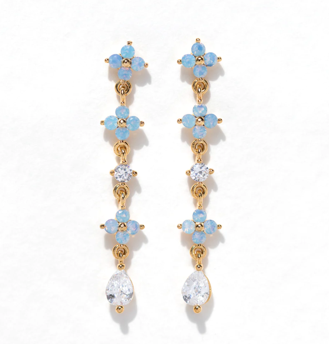 Blue Blossom Love Dangle Earrings - Gold