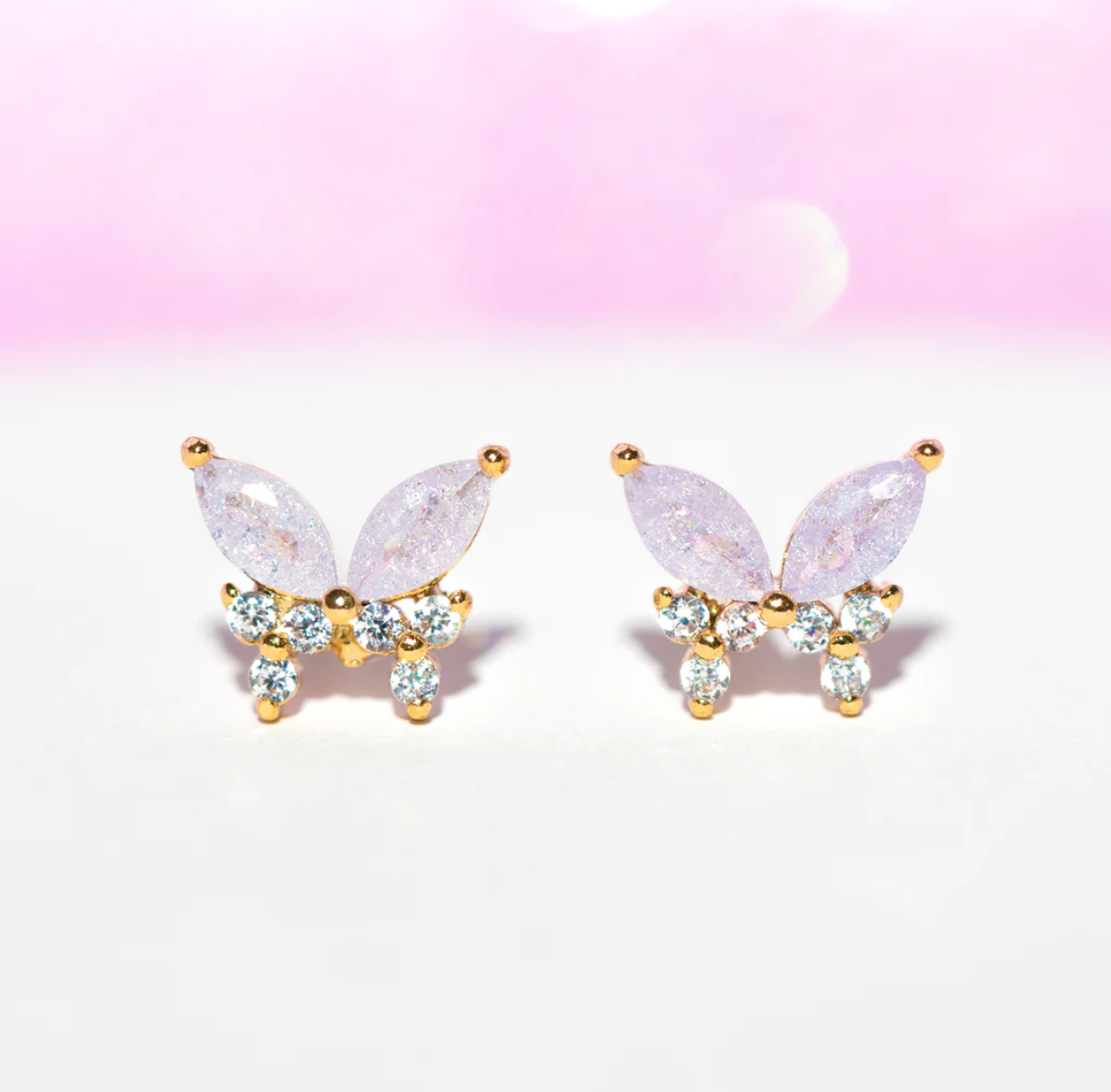 Lavender Remember Me Butterfly Studs - Gold