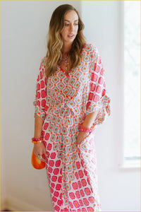 Holly Print Robe - Turquoise, Orange and Pink