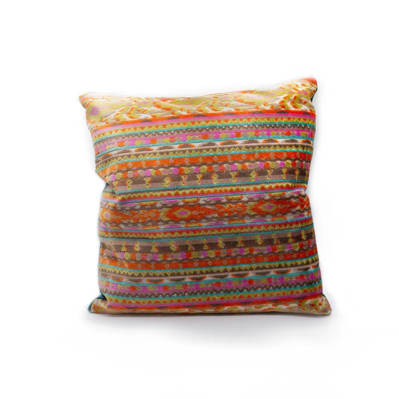 Colorful striped pattern design on the back of the pillow